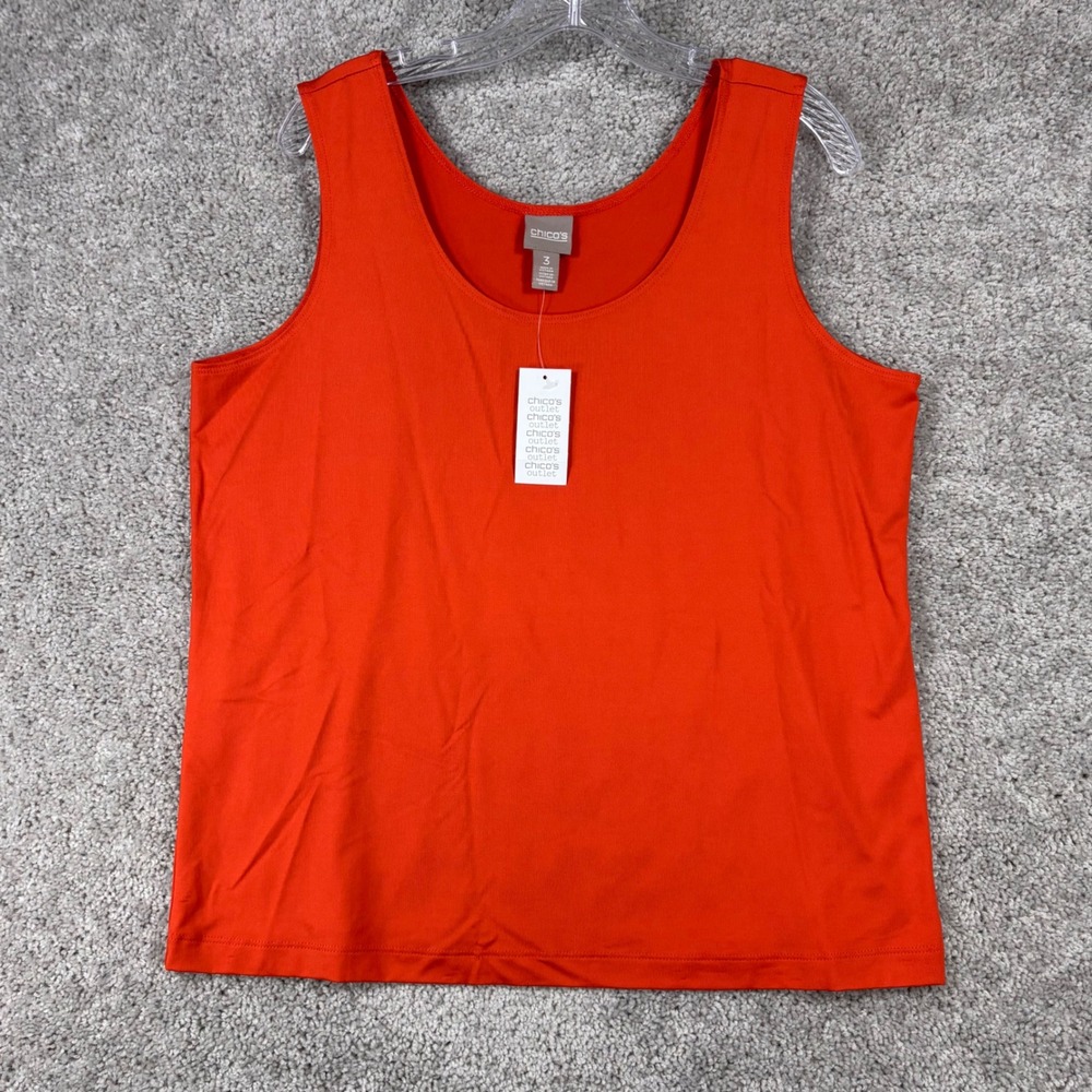 Chicos Microfeel Timeless Tank Basic Knit Nespola Orange Scoop Neck Size 3 NEW